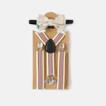 2pcs Toddler/Kid Boy Stripe Print Elastic Strap Clip and Bow Tie Set Khaki