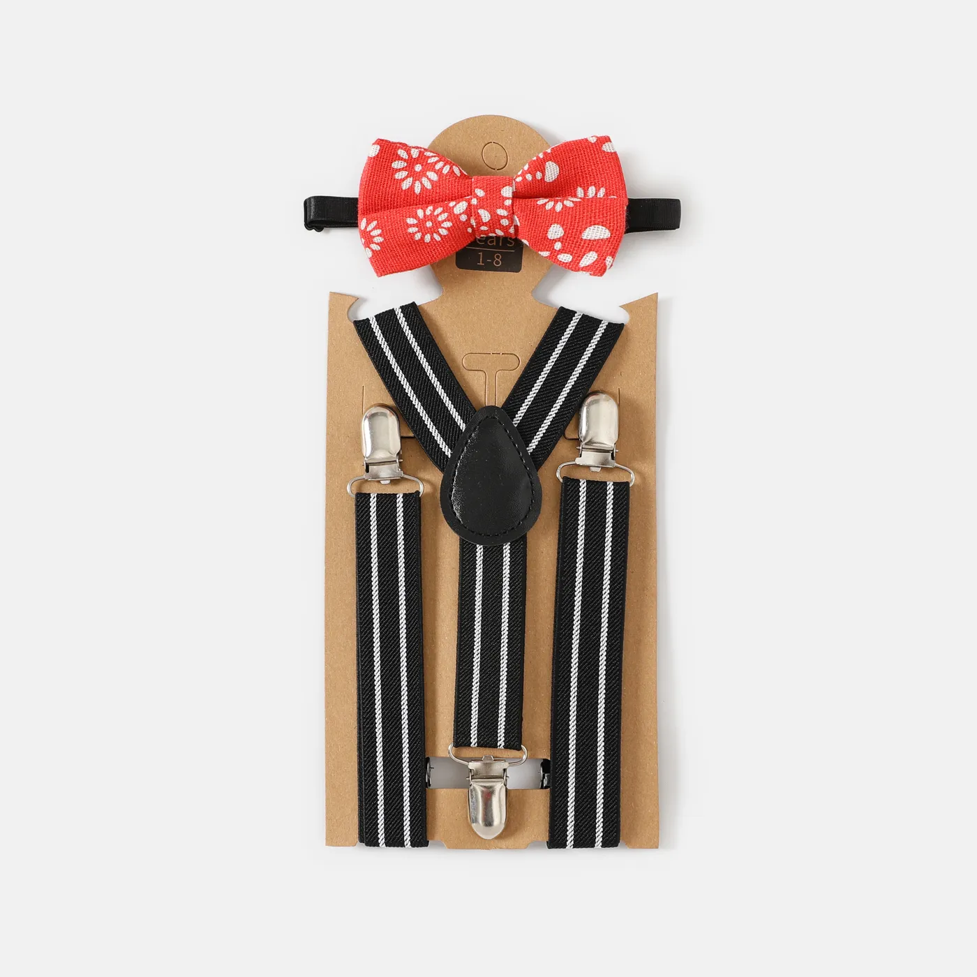 2pcs Toddler / Kid Boy Stripe Print Elastic Strap Clip Et Bow Tie Set