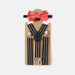 2pcs Toddler/Kid Boy Stripe Print Elastic Strap Clip and Bow Tie Set Black