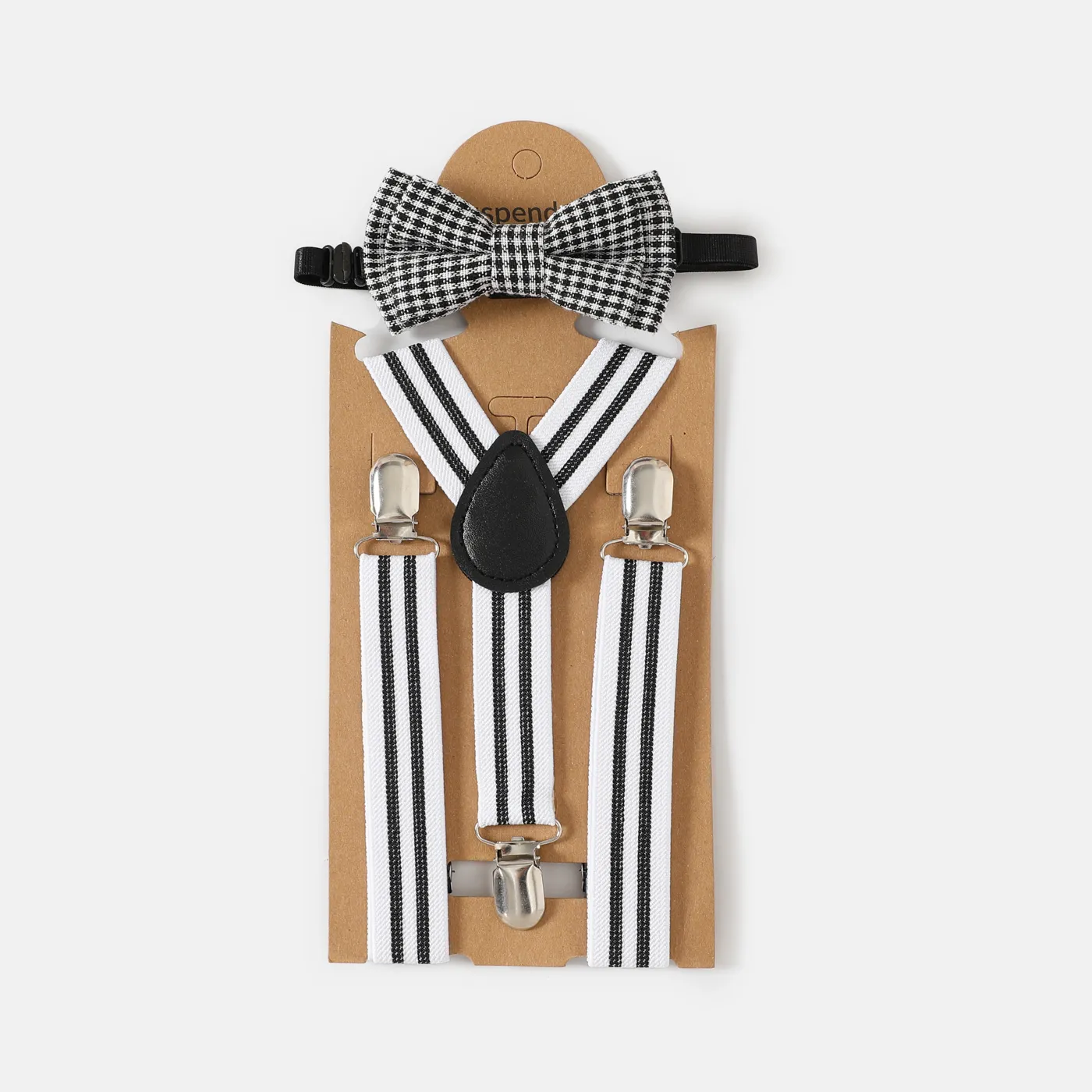 2pcs Toddler/Kid Boy Stripe Print Elastic Strap Clip and Bow Tie Set White big image 1