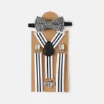2pcs Toddler/Kid Boy Stripe Print Elastic Strap Clip and Bow Tie Set White