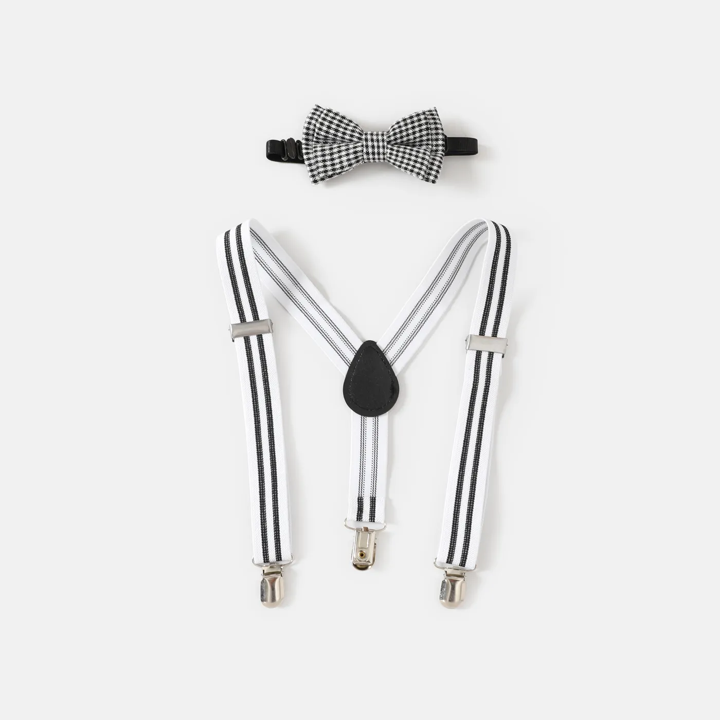 2pcs Toddler/Kid Boy Stripe Print Elastic Strap Clip and Bow Tie Set White image 3
