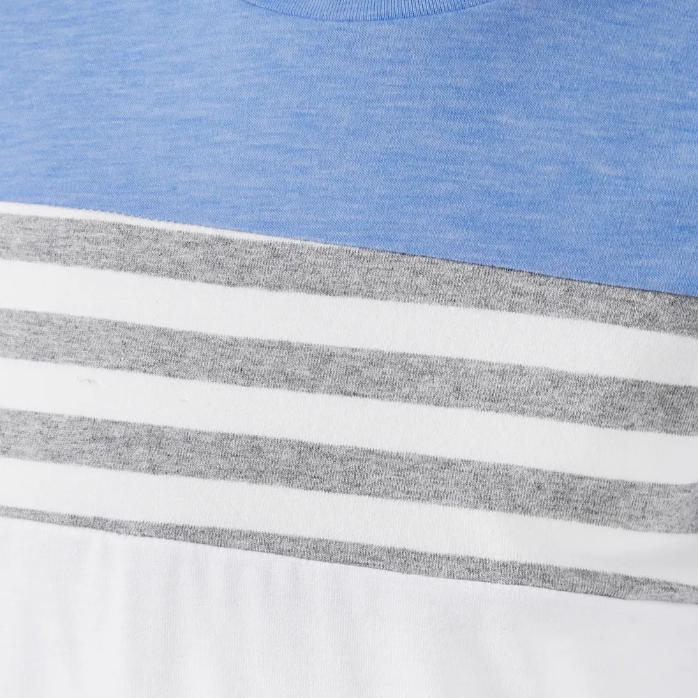 Family Matching Blue Swiss Dot Textured Halter Neck Sleeveless Dresses and Short-sleeve Striped Colorblock T-shirts Sets big image 16