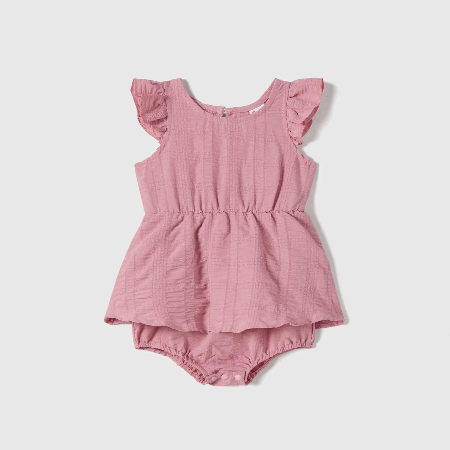 Family Matching Pink Ruffle-sleeve Texture Dresses and Color Block Short-sleeve T-shirts Sets  big image 1