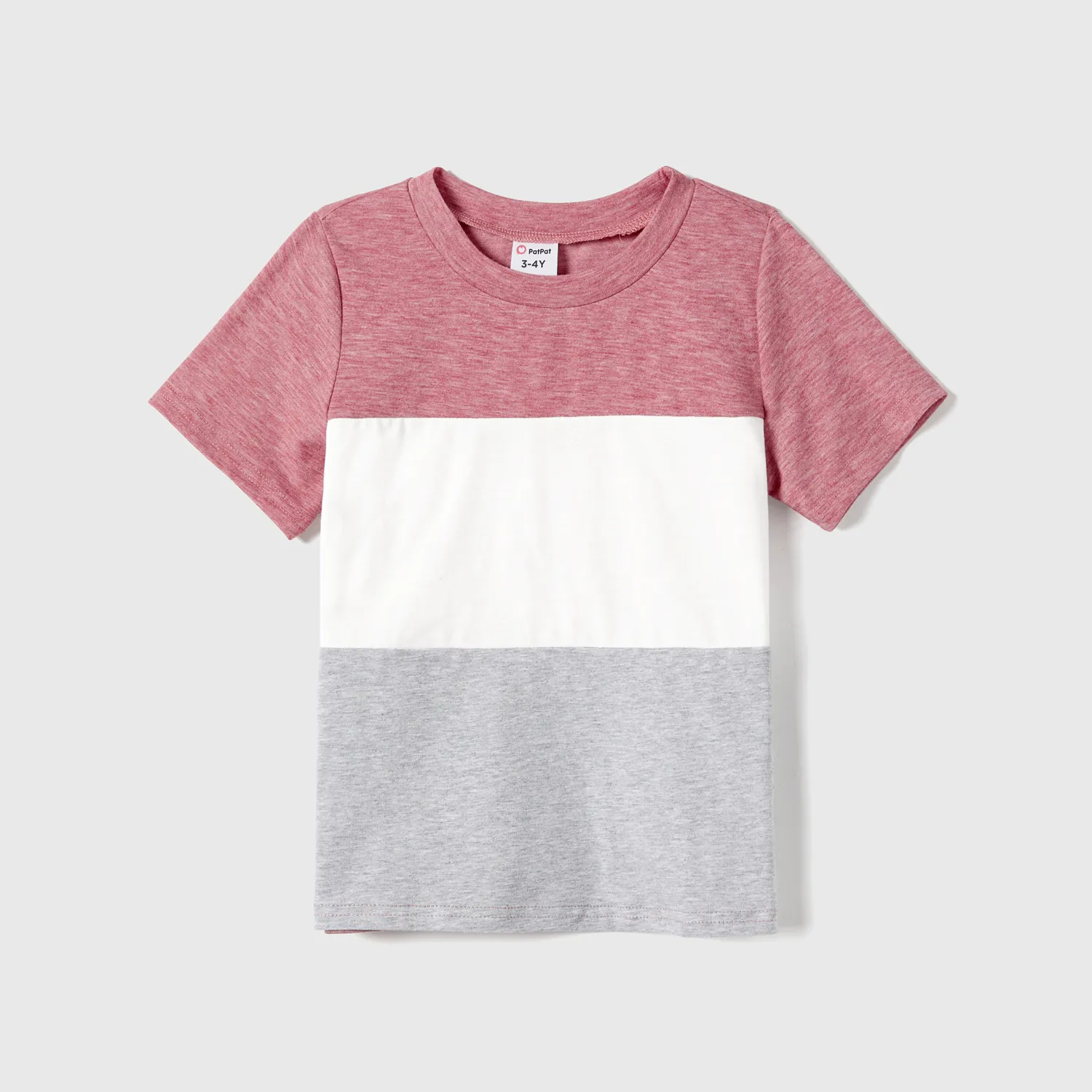 Family Matching Pink Ruffle-sleeve Texture Dresses and Color Block Short-sleeve T-shirts Sets  image 5
