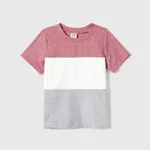Family Matching Pink Ruffle-sleeve Texture Dresses and Color Block Short-sleeve T-shirts Sets  image 5