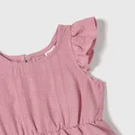Family Matching Pink Ruffle-sleeve Texture Dresses and Color Block Short-sleeve T-shirts Sets  image 3