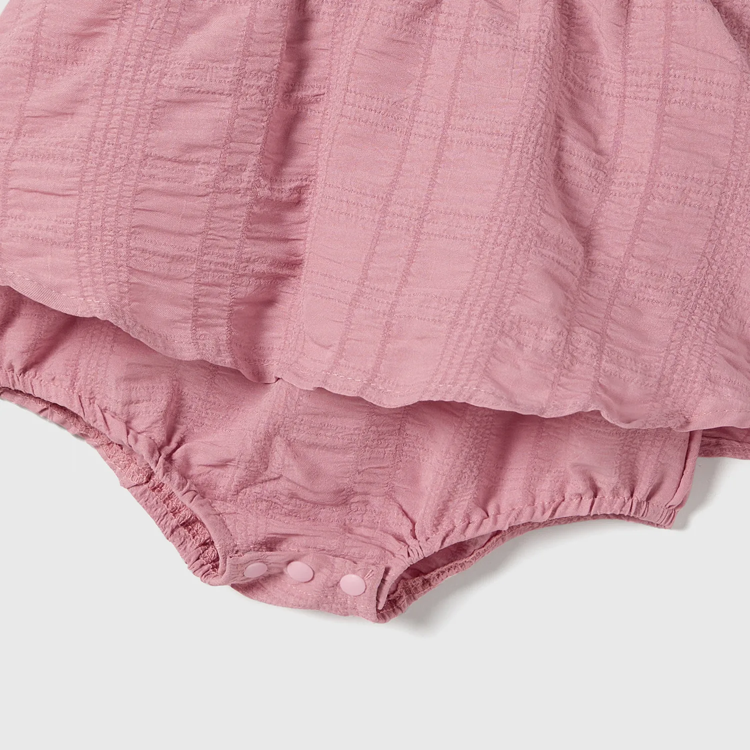 Family Matching Pink Ruffle-sleeve Texture Dresses and Color Block Short-sleeve T-shirts Sets  image 4