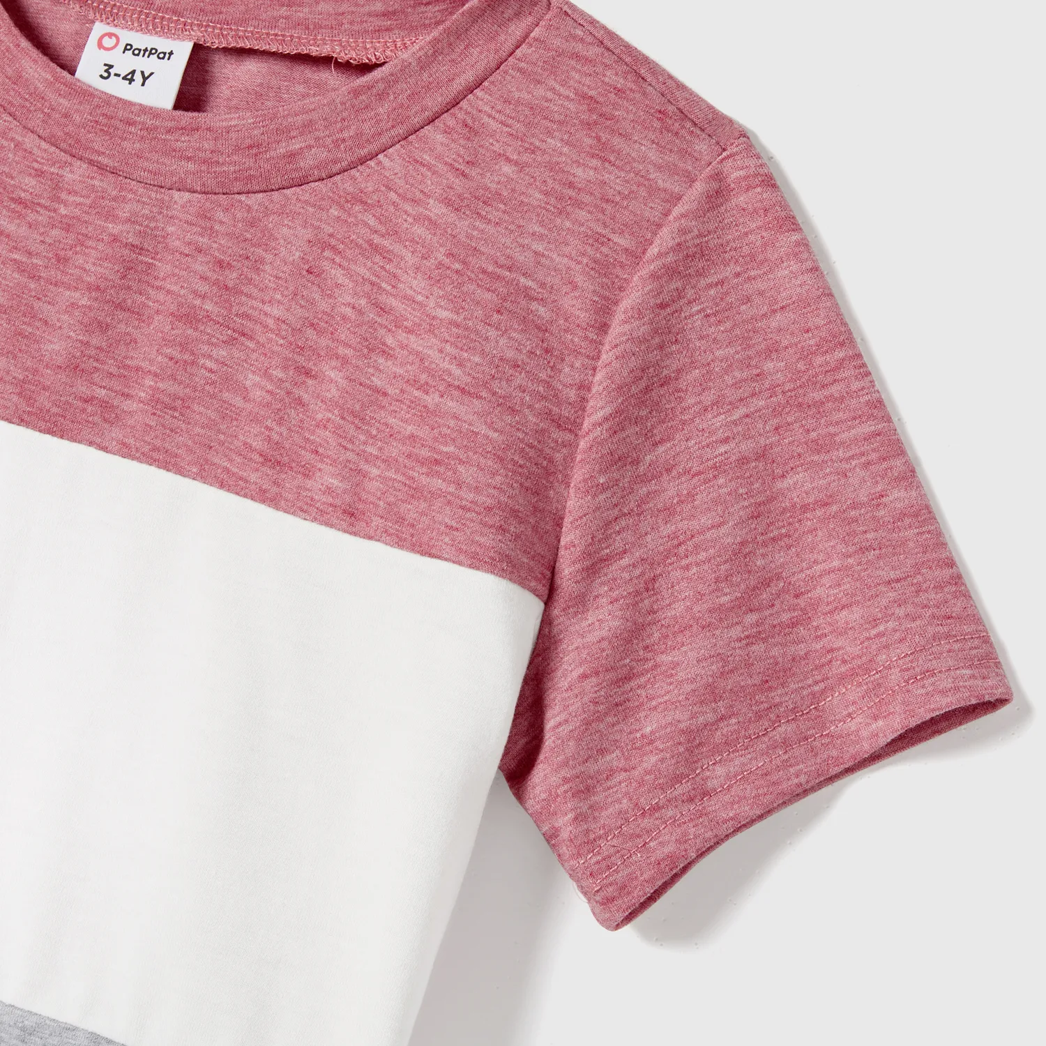 Family Matching Pink Ruffle-sleeve Texture Dresses and Color Block Short-sleeve T-shirts Sets  image 6