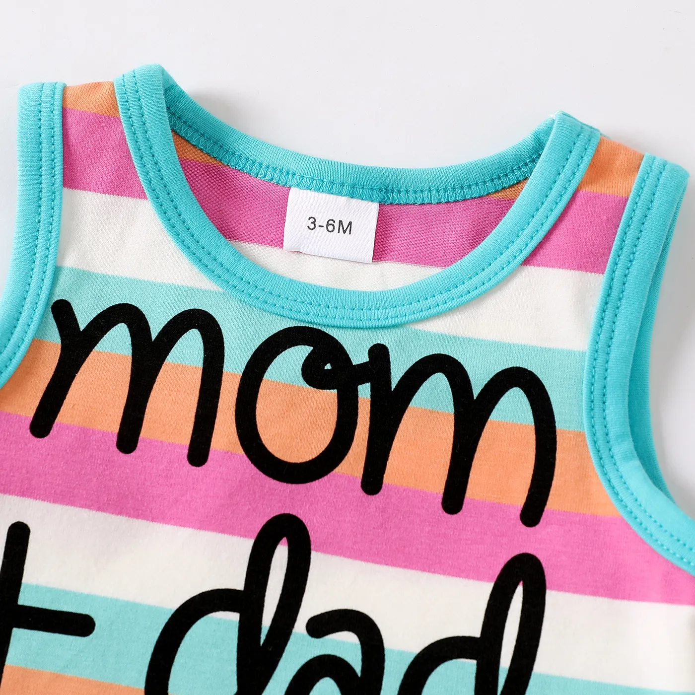 2pcs Baby Boy 95% Cotton Slogan Striped Tank Top and 100% Cotton Cargo Shorts Set  image 5