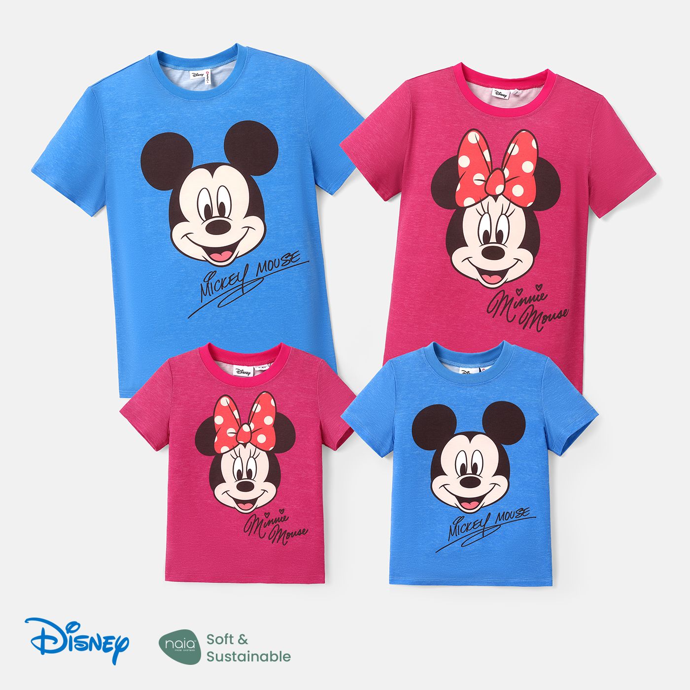 

Disney Mickey and Friends Family Matching Character Print Solid Short-sleeve Tops