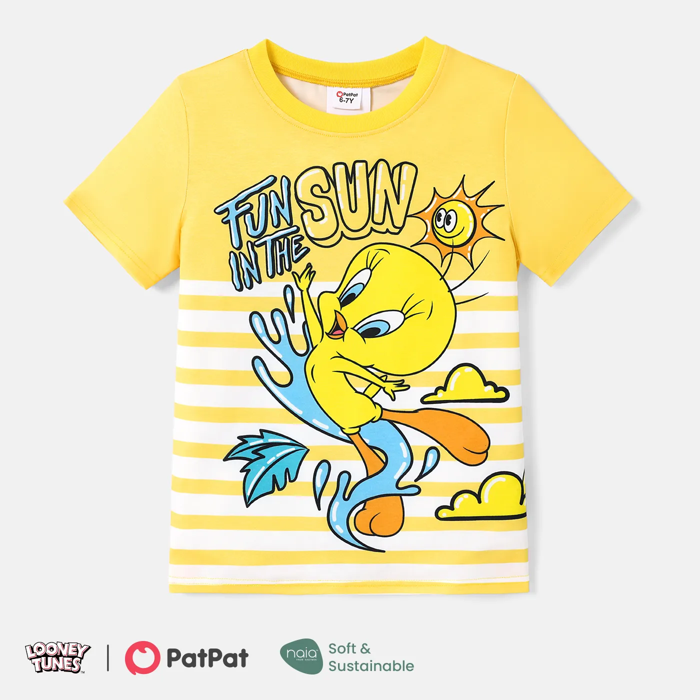 Looney Tunes Kid Girl/Boy Naia™ Character & Stripe Print Short-sleeve Tee Yellow