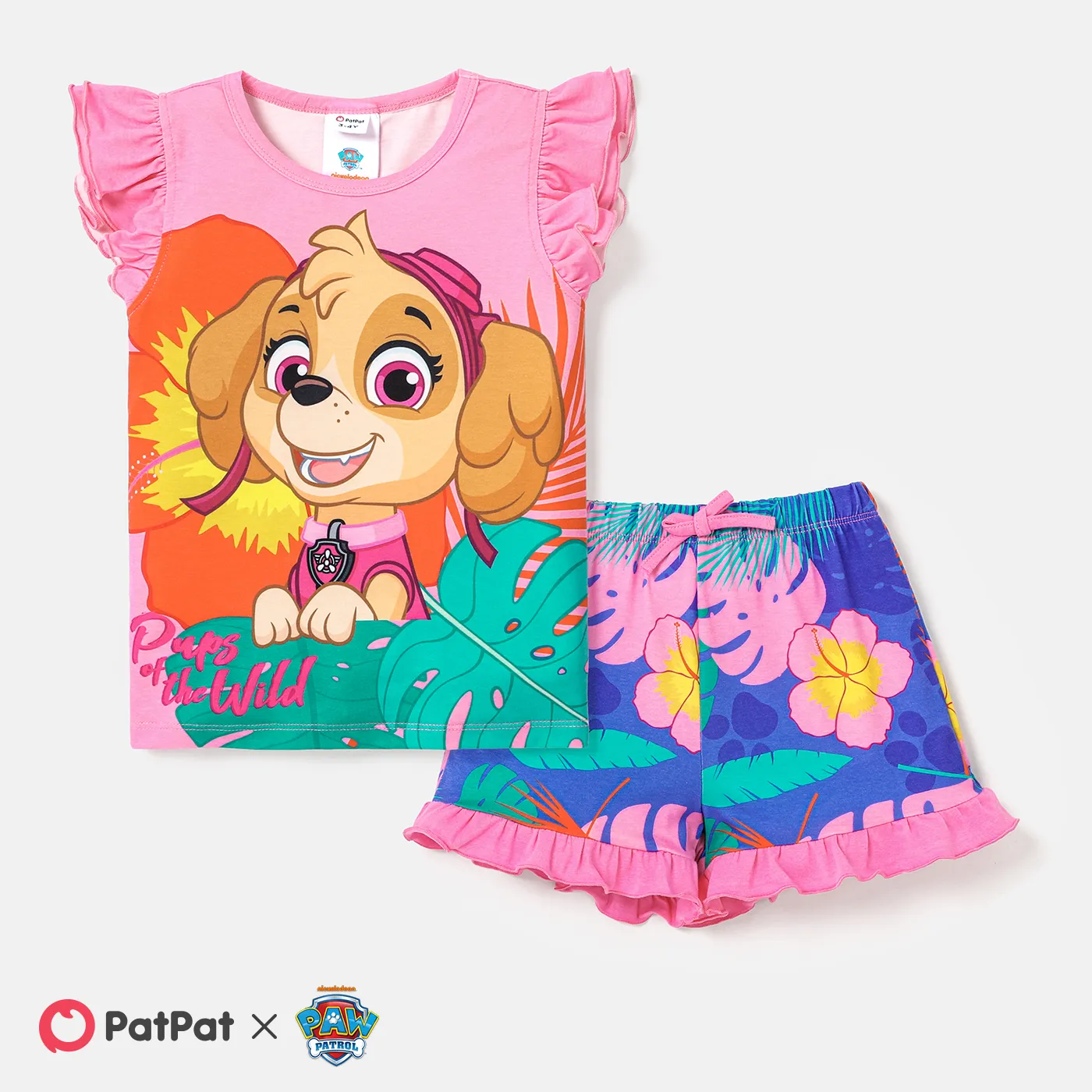 

PAW Patrol Toddler Girl 2pcs Naia™ Character Print Flutter-sleeve Top and Plant Print Shorts Set