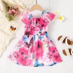 Toddler Girl Allover Butterfly Print Ruffle Strappy Belted Dress  image 2