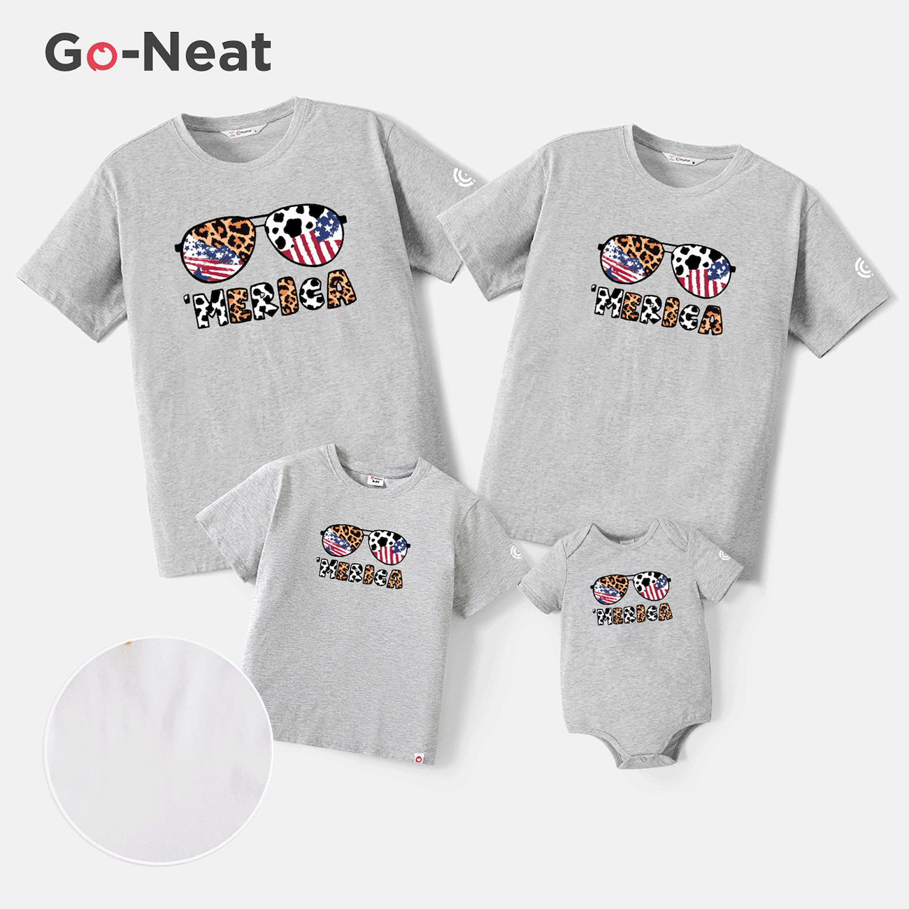 Go-Neat Water Repellent and Stain Resistant Family Matching Independence Day Glasses & Letter Print Short-sleeve Tee Light Grey big image 1