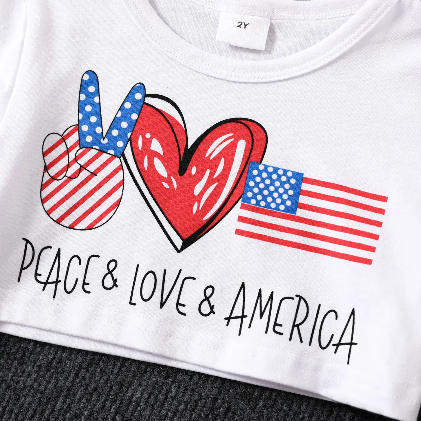 Independence Day 2pcs Toddler Girl Short-sleeve Print Tee and Tie Dye Flared Pants Set White image 4
