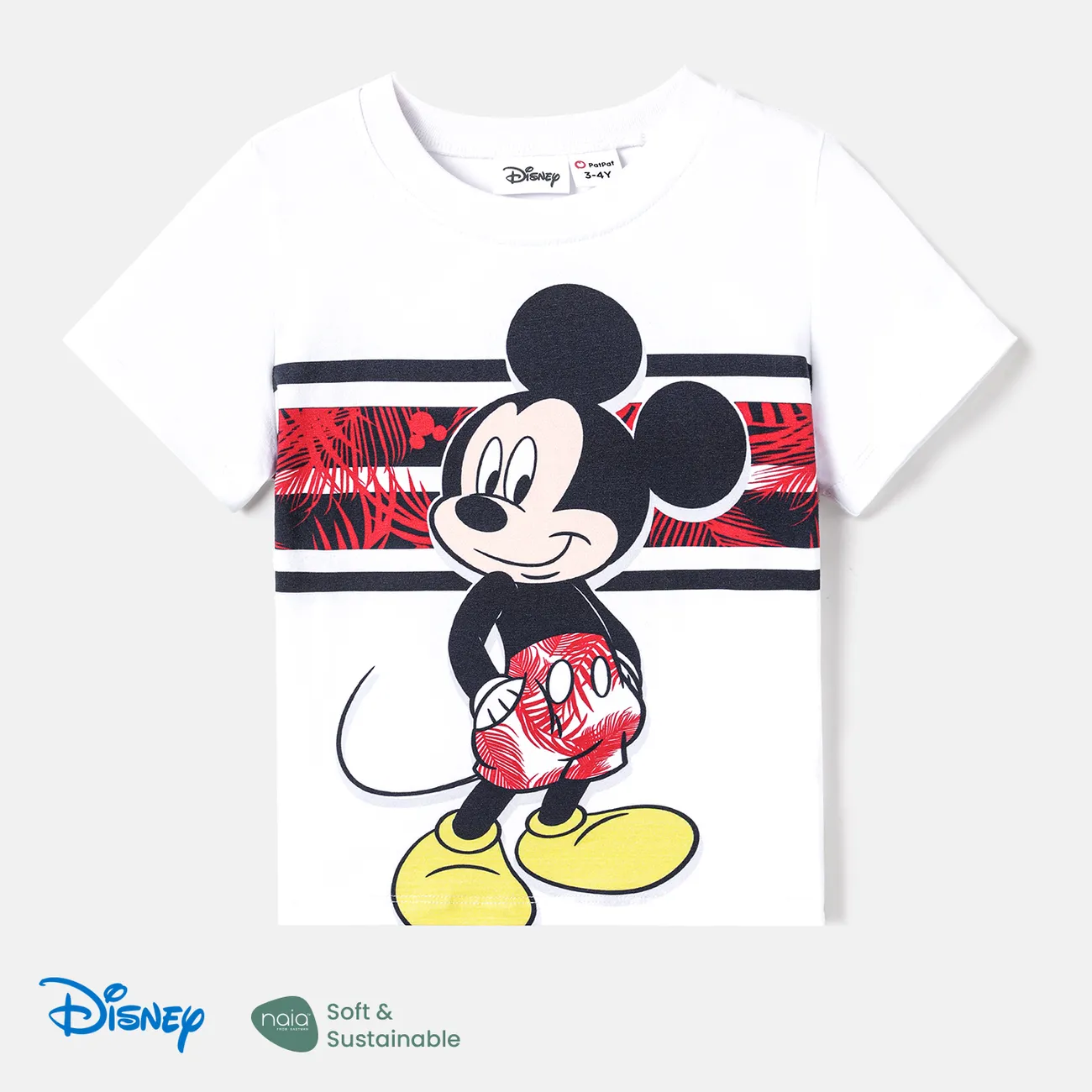 Disney Mickey and Friends Family Matching Plant Print Splice Ruffled Cami Dresses and Striped Cotton Short-sleeve T-shirts Sets Red big image 1