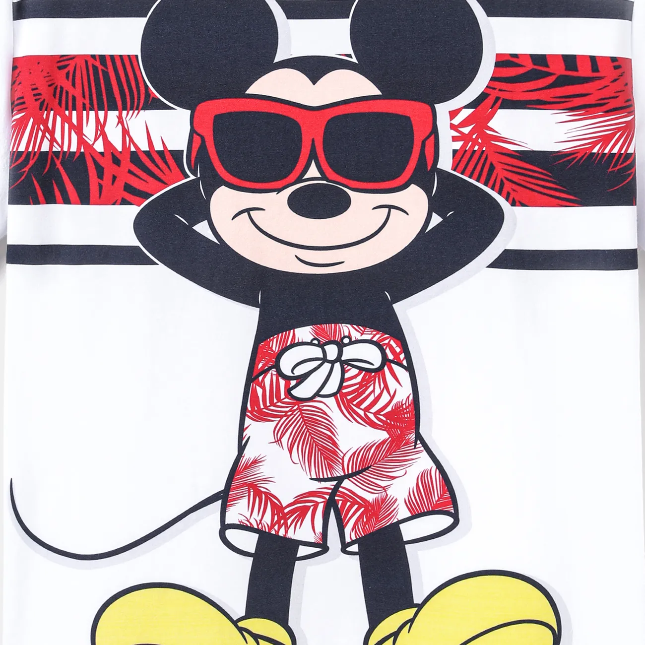 Disney Mickey and Friends أطقم إطلالة العائلة للجنسين طوق الجولة كم قصير حافة كشكشة نقش حيوانات عيد الأم أحمر big image 1