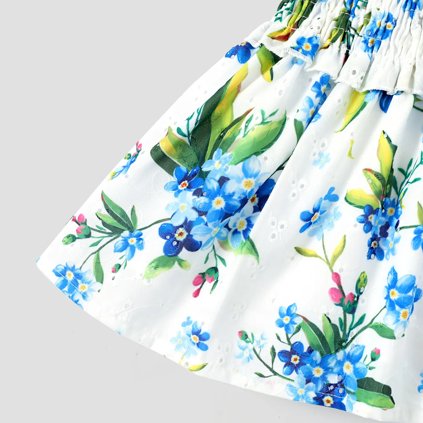 2pcs Baby Girl 100% Cotton Floral Print Big Bow Front Top and Smocked Skirt Set  image 5