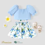 2pcs Baby Girl 100% Cotton Floral Print Big Bow Front Top and Smocked Skirt Set  image 2
