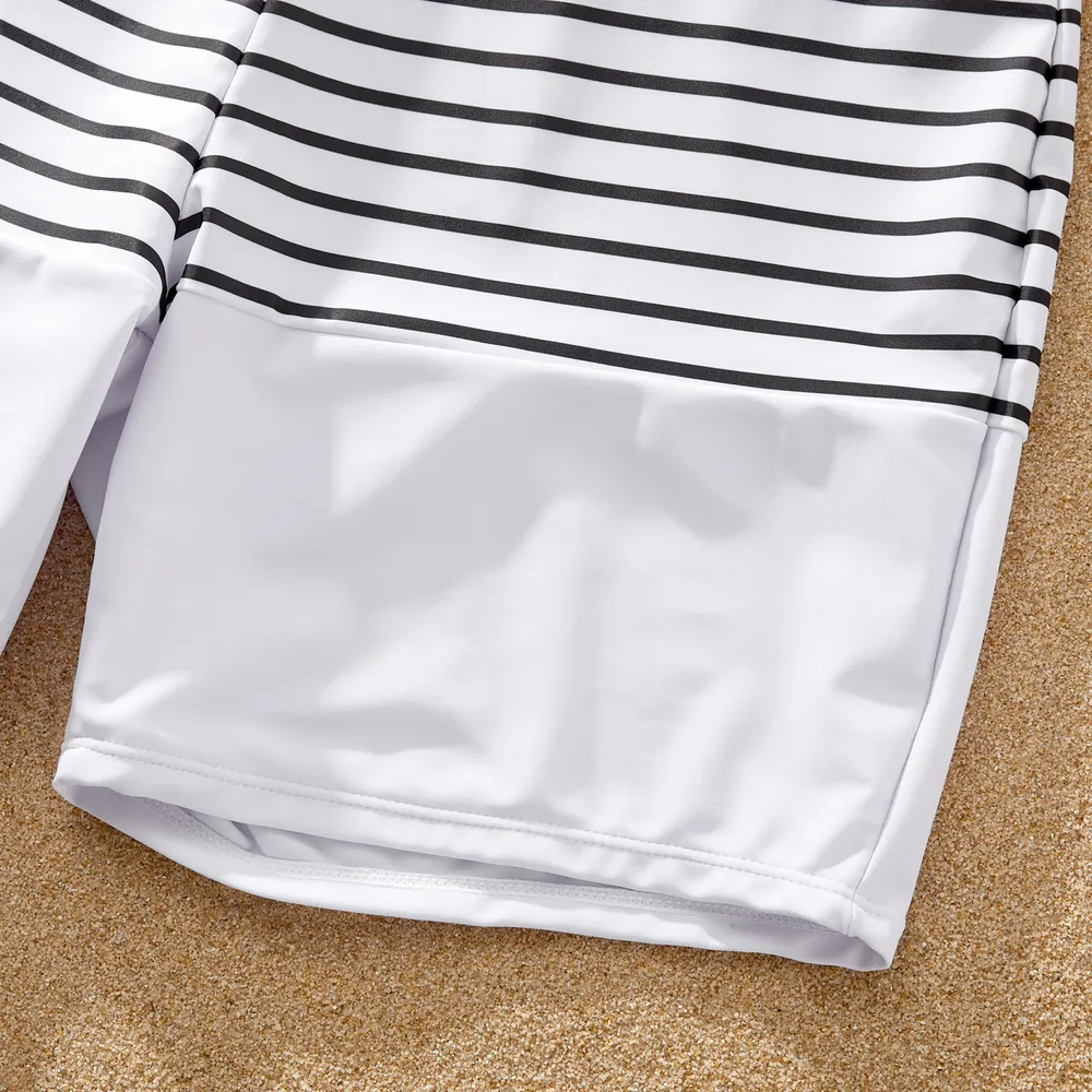 Family Matching Allover Floral Print Knot Side One-Shoulder One-piece Swimsuit or Striped Colorblock Swim Trunks Shorts big image 15