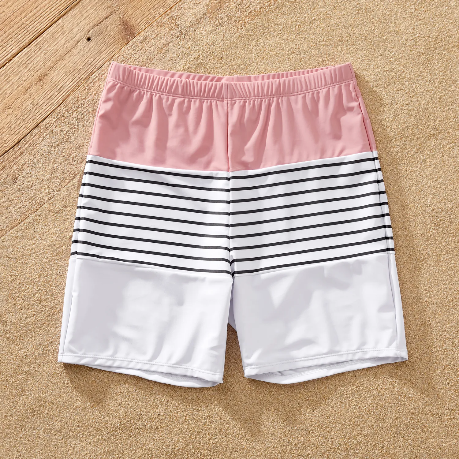 Family Matching Allover Floral Print Knot Side One-Shoulder One-piece Swimsuit or Striped Colorblock Swim Trunks Shorts  big image 13