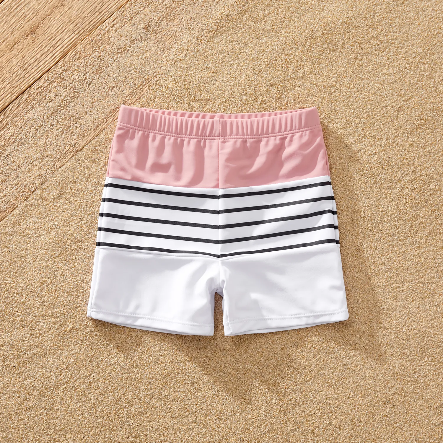 Family Matching Allover Floral Print Knot Side One-Shoulder One-piece Swimsuit or Striped Colorblock Swim Trunks Shorts  image 1