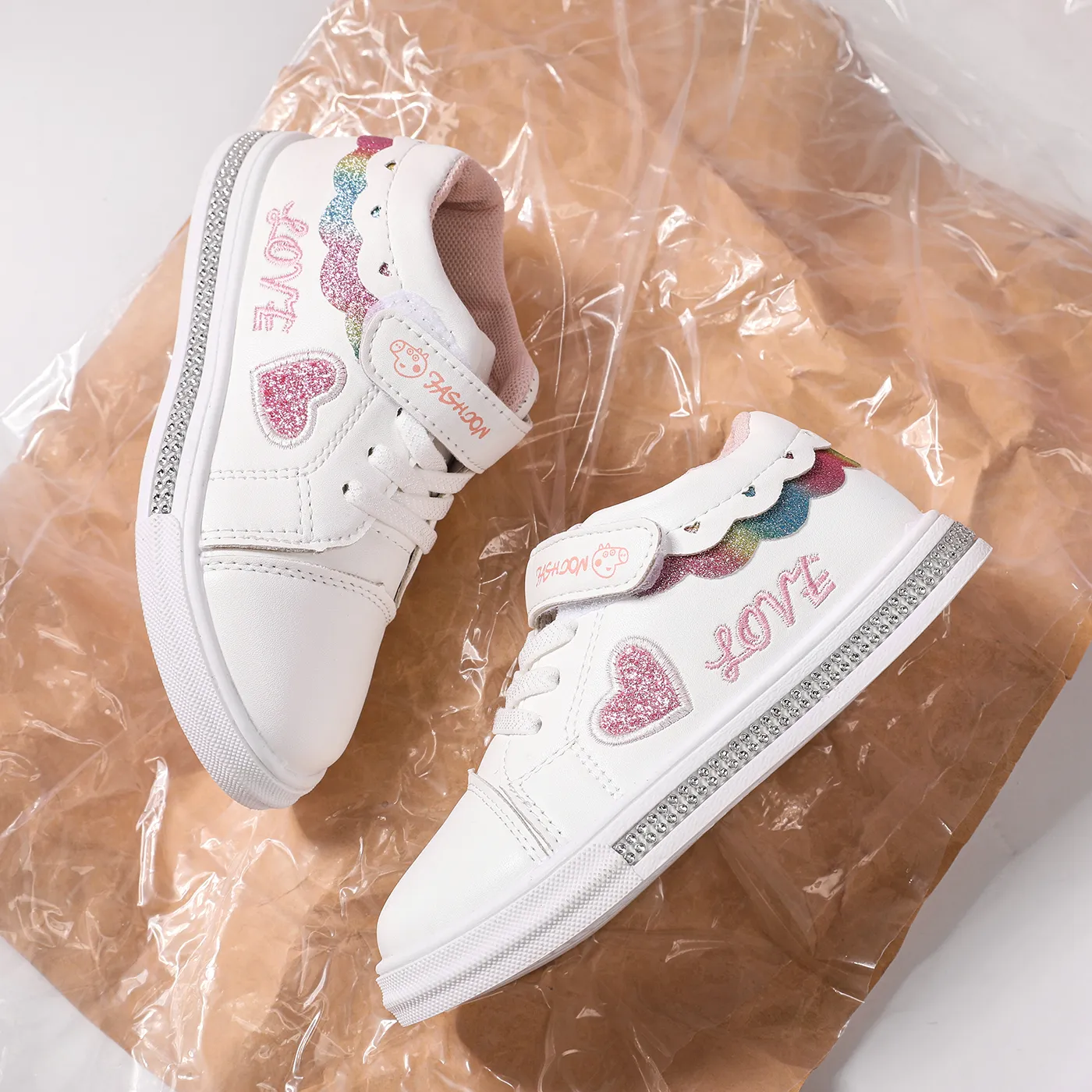 Toddler/Kid Letters Heart Pattern Glitter Velcro Casual Shoes