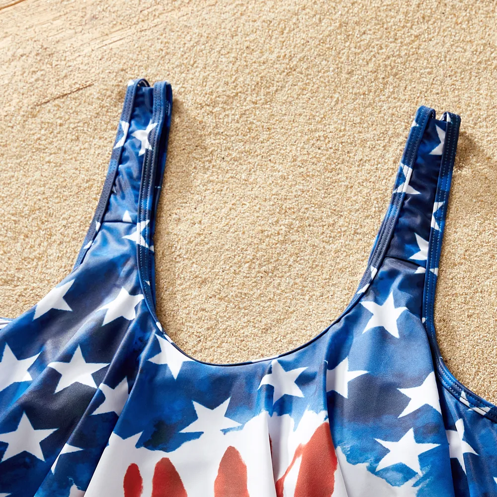 Independence Day Family Matching Star & Striped Print Spliced Two-piece Swimsuit or Swim Trunks Shorts big image 9