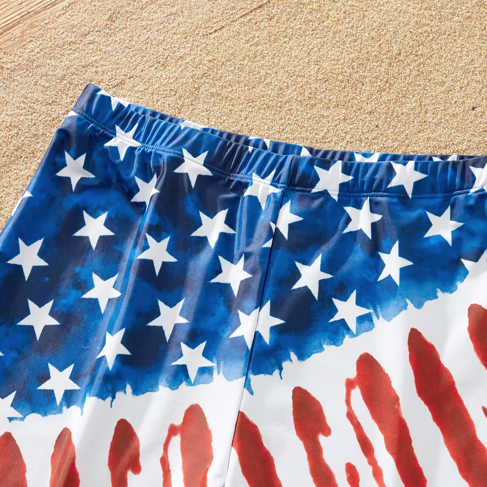 Independence Day Family Matching Star & Striped Print Spliced Two-piece Swimsuit or Swim Trunks Shorts big image 14