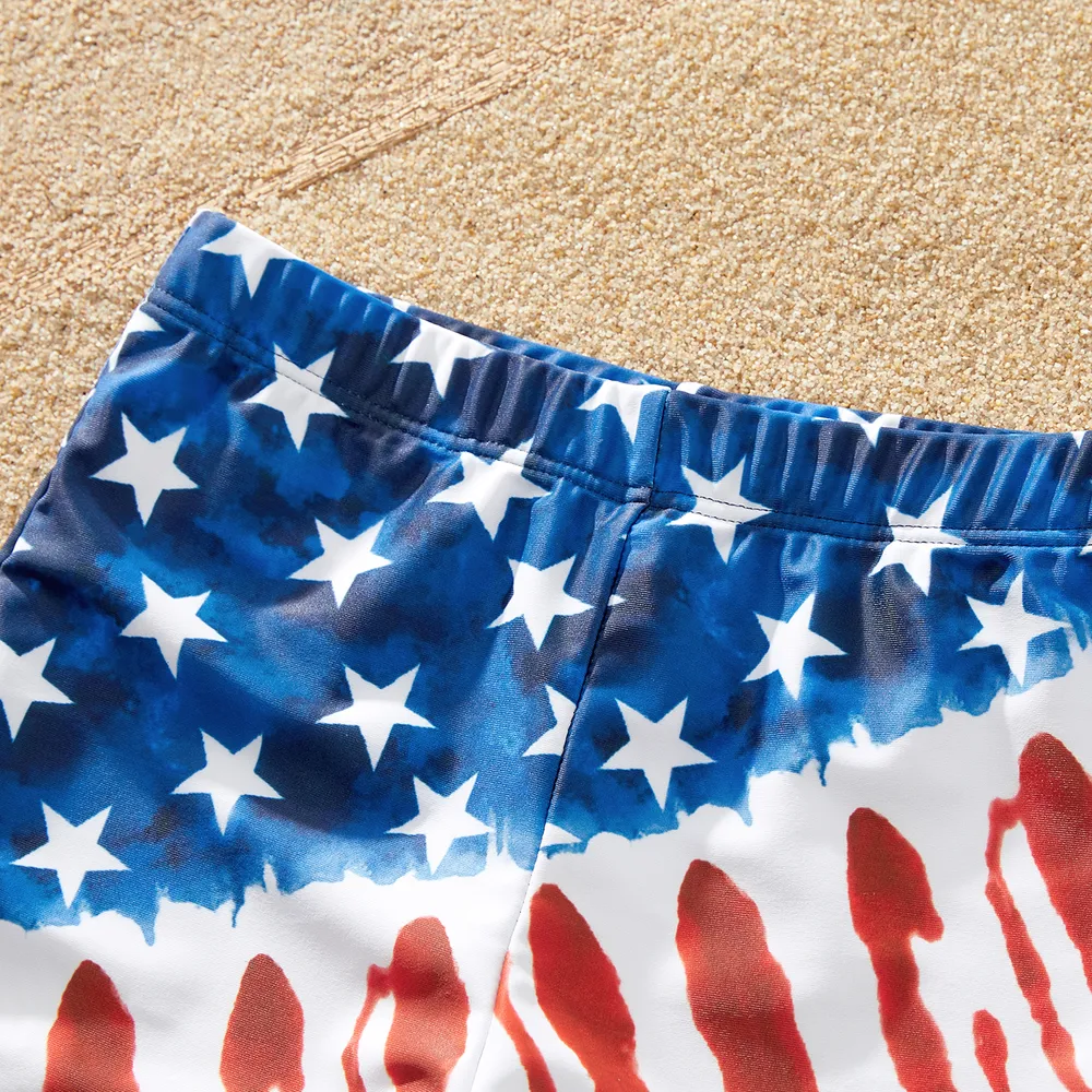 Independence Day Family Matching Star & Striped Print Spliced Two-piece Swimsuit or Swim Trunks Shorts big image 5