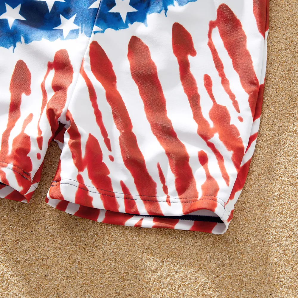 Independence Day Family Matching Star & Striped Print Spliced Two-piece Swimsuit or Swim Trunks Shorts  big image 4