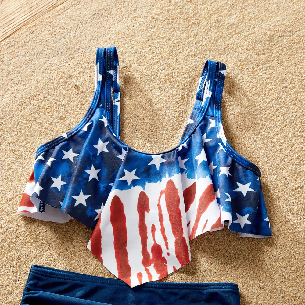 Independence Day Family Matching Star & Striped Print Spliced Two-piece Swimsuit or Swim Trunks Shorts big image 8
