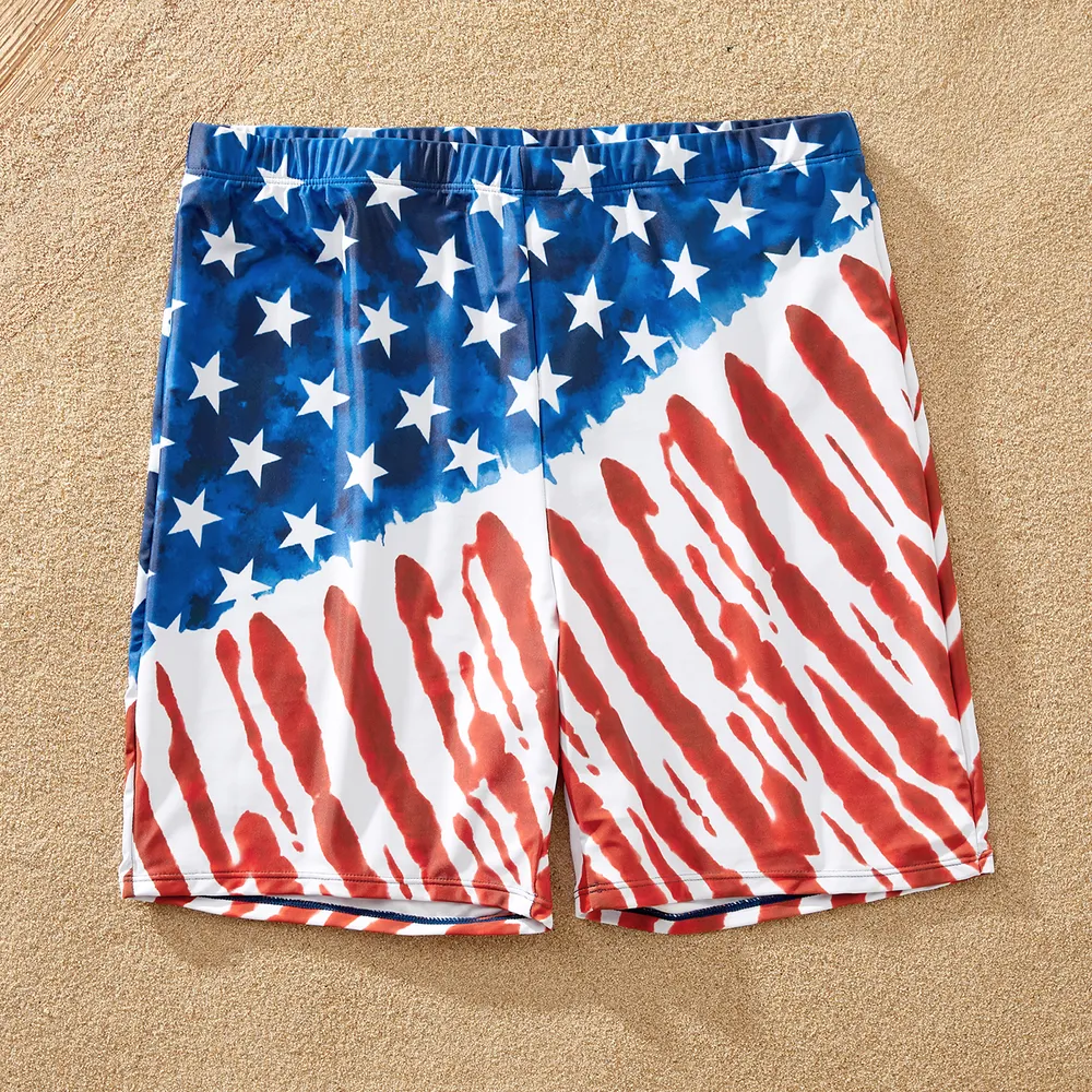 Independence Day Family Matching Star & Striped Print Spliced Two-piece Swimsuit or Swim Trunks Shorts  big image 13