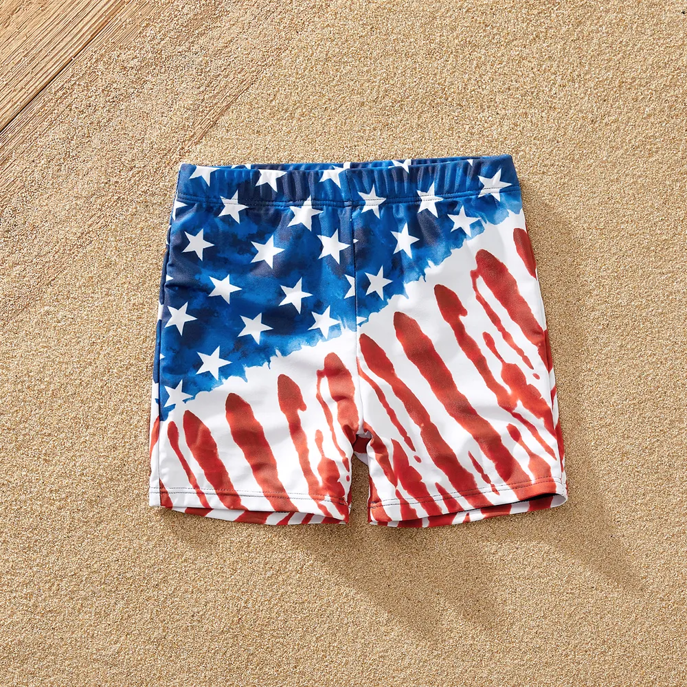 Independence Day Family Matching Star & Striped Print Spliced Two-piece Swimsuit or Swim Trunks Shorts big image 1