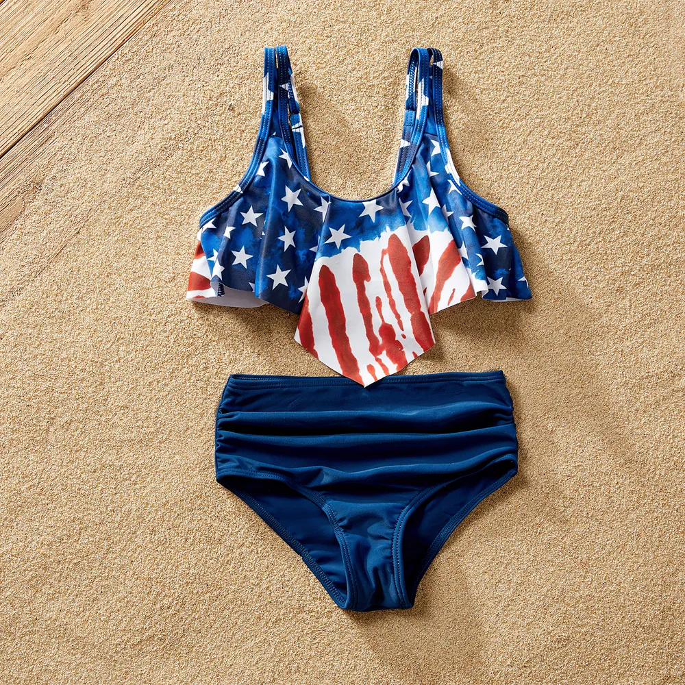 Independence Day Family Matching Star & Striped Print Spliced Two-piece Swimsuit or Swim Trunks Shorts  big image 6