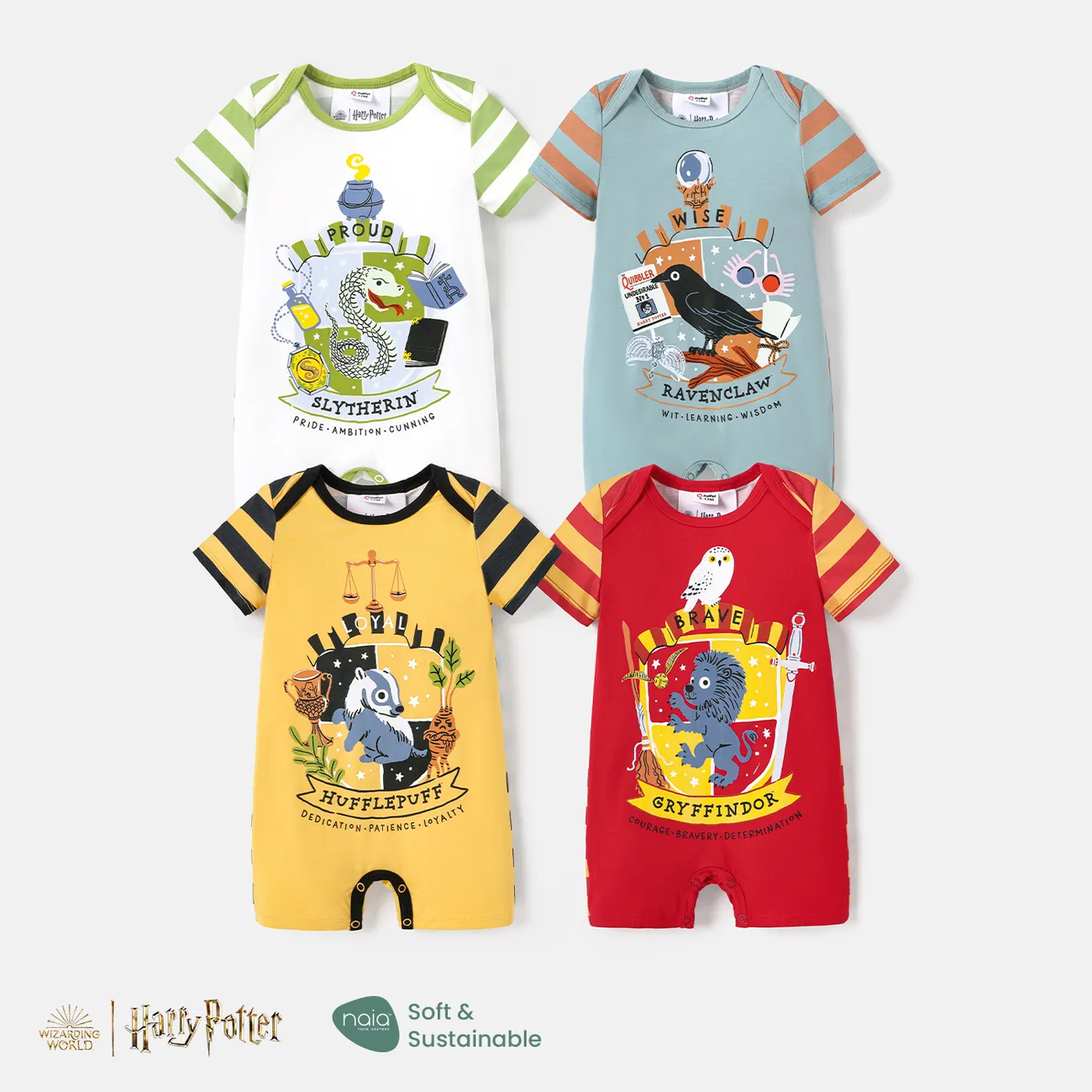 Harry Potter Baby Girl / Boy Naia™ Character Print Striped Short-sleeve Romper Rojo big image 1