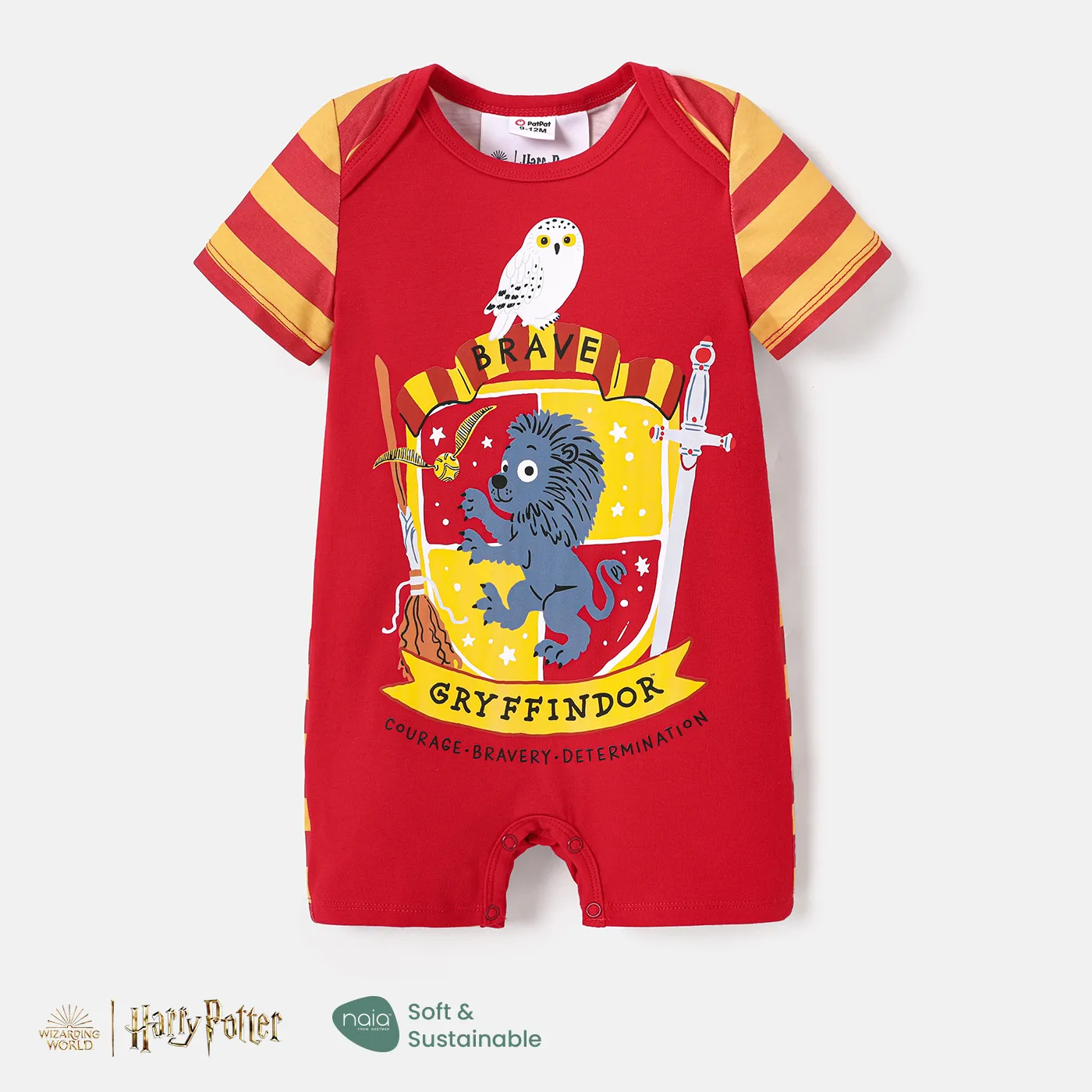 Harry Potter Baby Girl/Boy Naia™ Character Print Striped Short-sleeve Romper Red big image 1