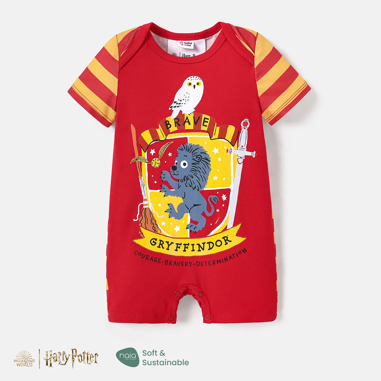 Harry Potter Baby Girl / Boy Naia™ Character Print Striped Short-sleeve Romper Rojo big image 1