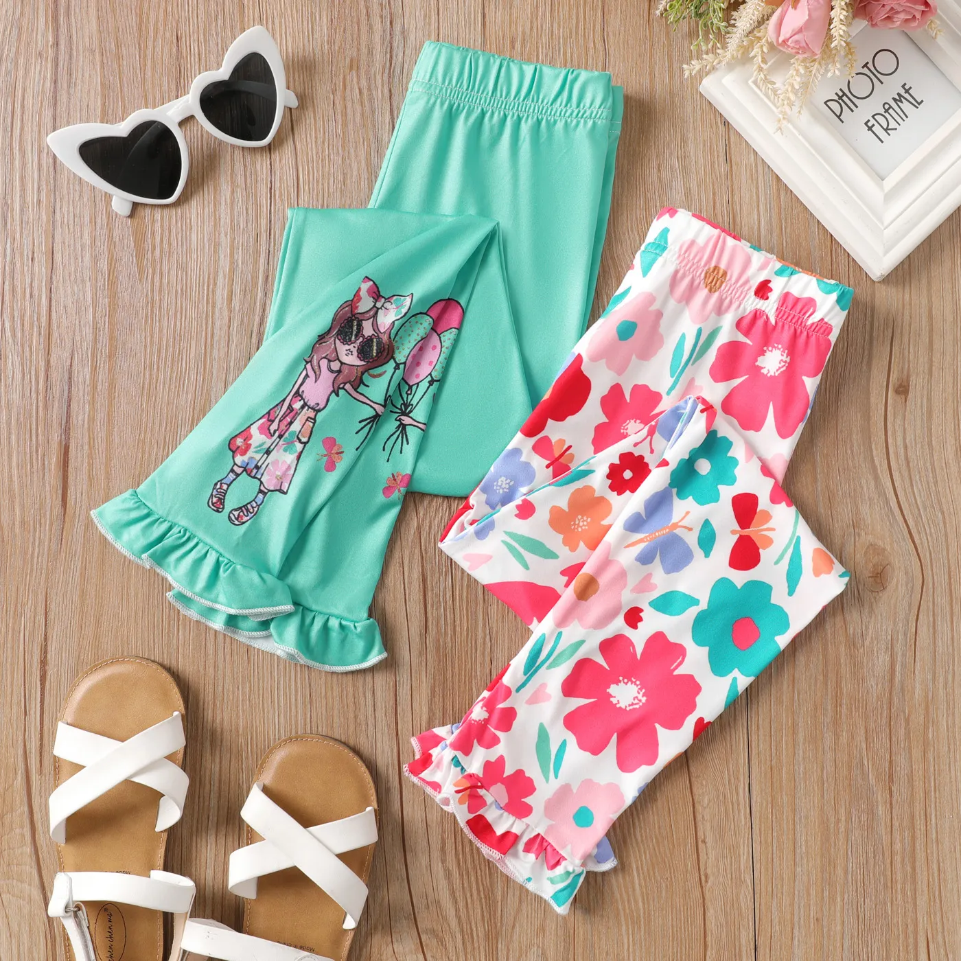 Kid Girl Floral / Figura Print Ruffle Trim Leggings   image 6