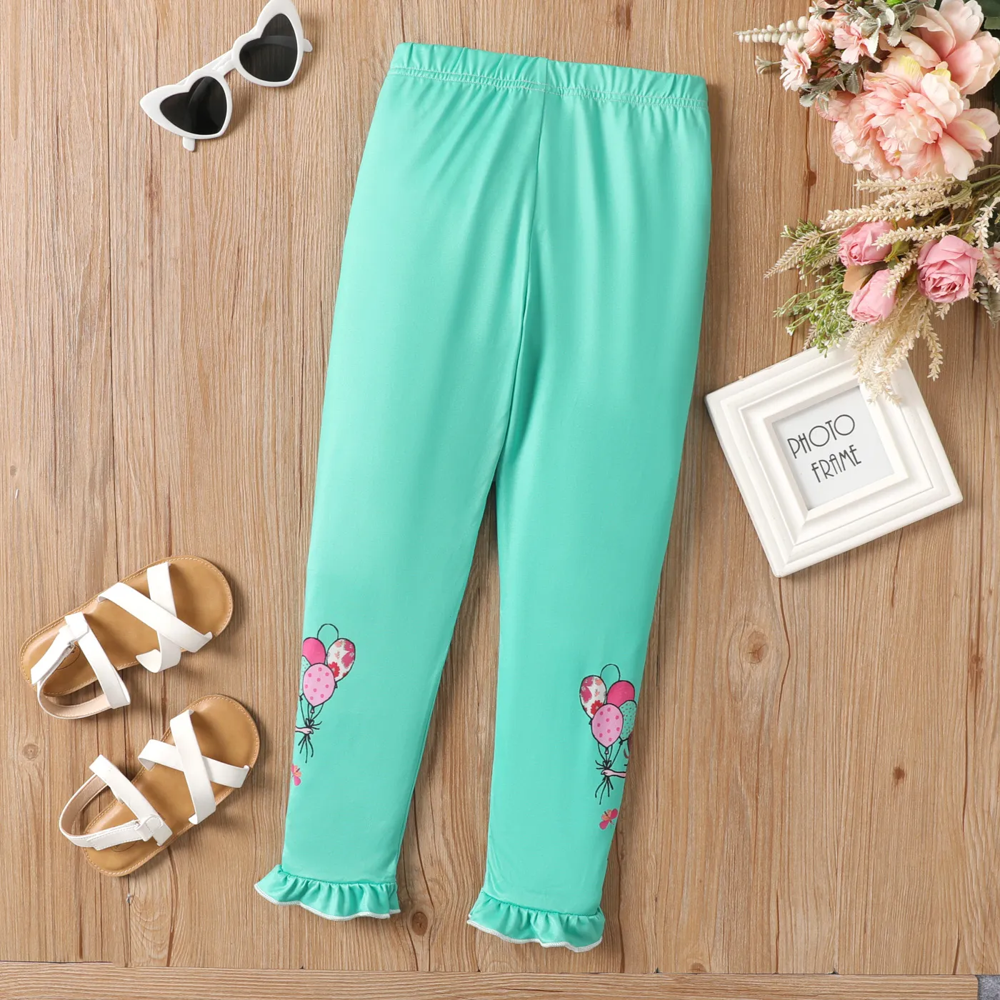 Kid Girl Floral / Figura Print Ruffle Trim Leggings   image 5