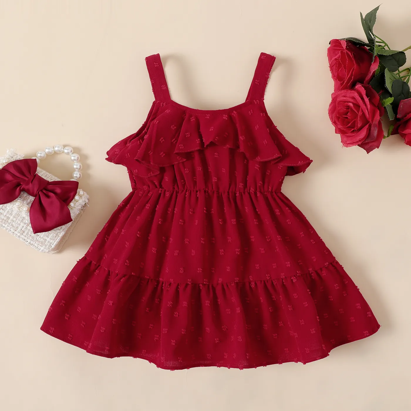 

Baby Girl Swiss Dot Ruffled Cami Dress