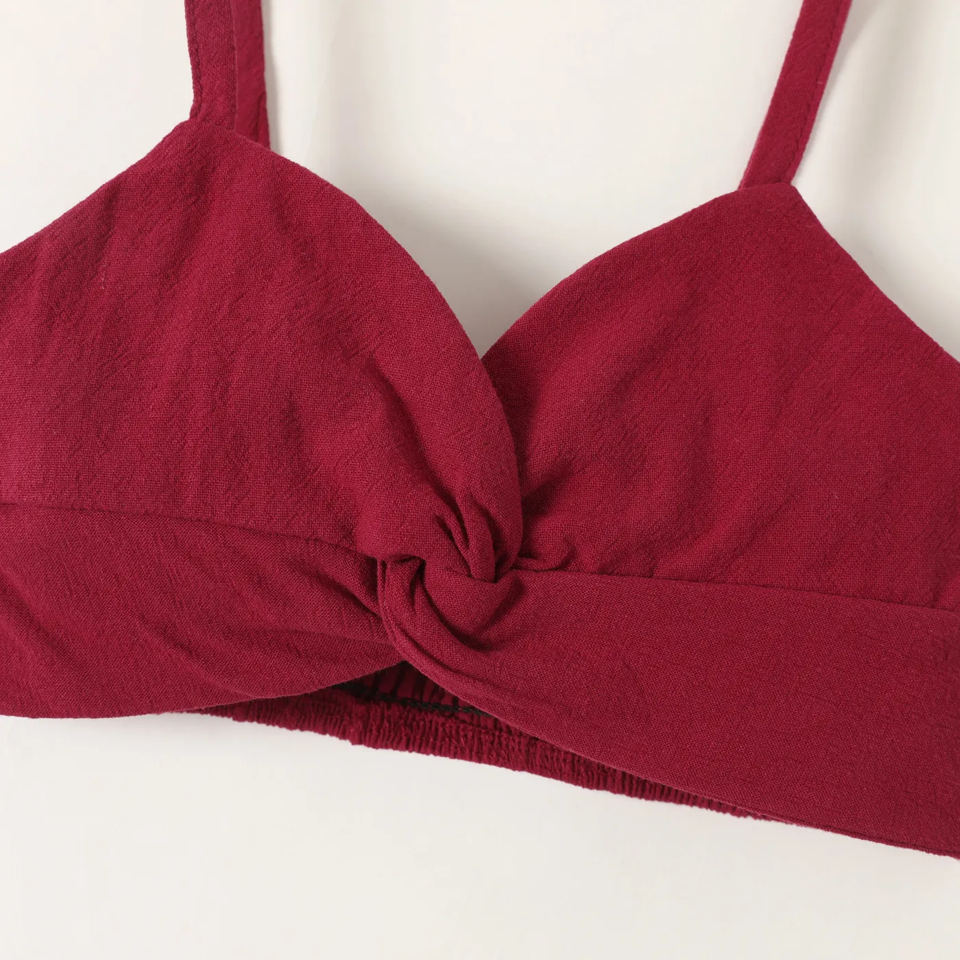 2pcs Baby Girl 100% Cotton Twist Knot Front Cami Top and Floral Print Shorts Set  Burgundy image 3