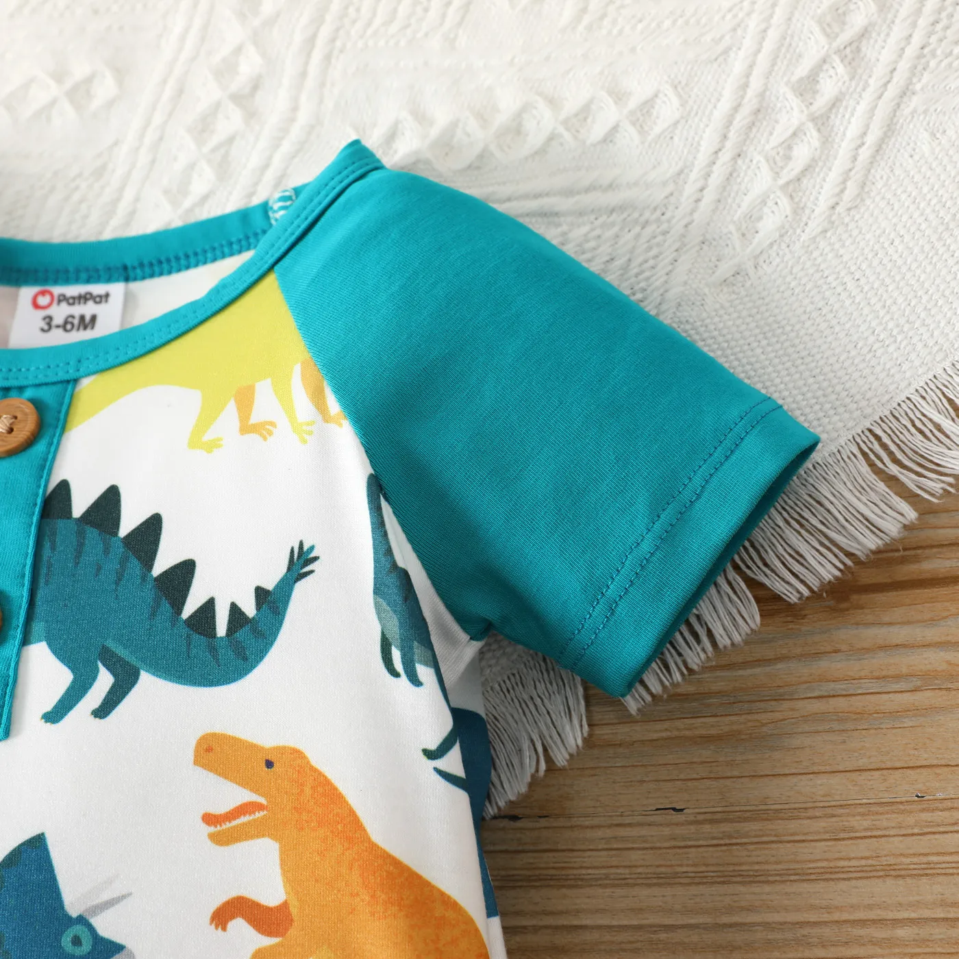 Baby Boy Naia™ Dinosaur Print Short-sleeve Henley Jumpsuit Turquoise image 4