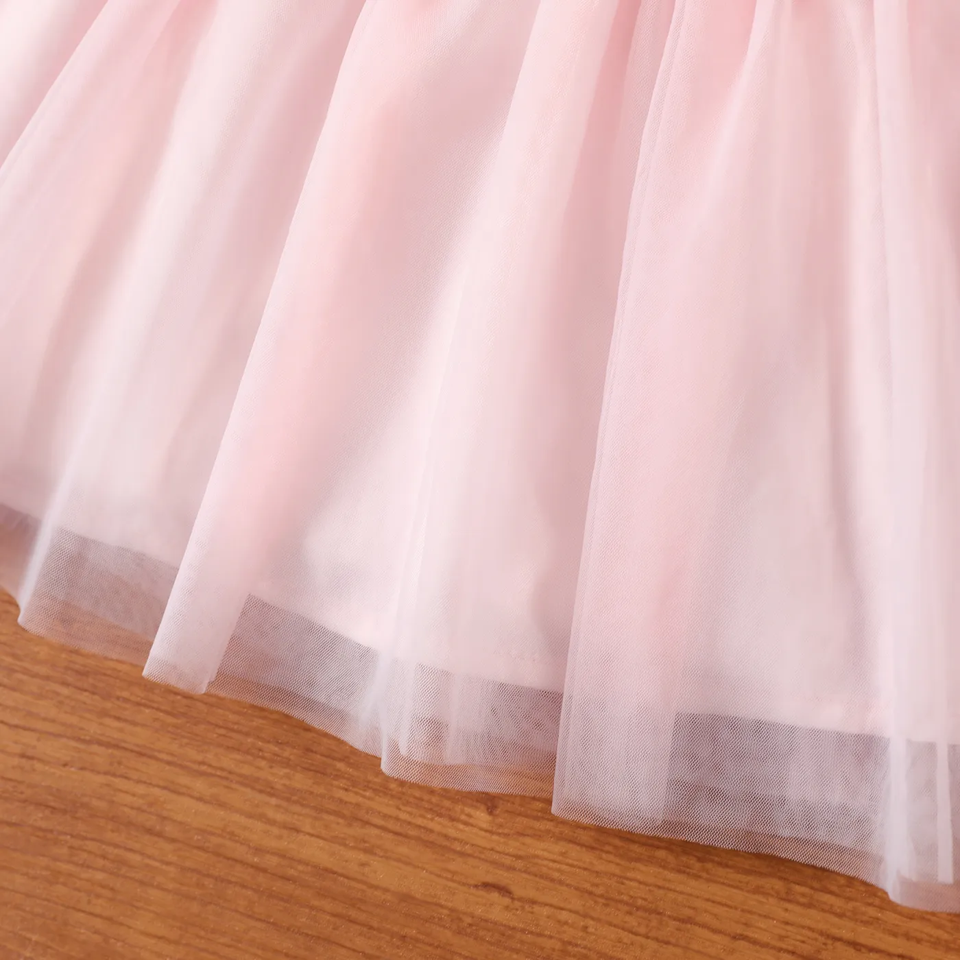 Baby Girl Bow Decor Floral Print Mesh Ruffle Dress Pink image 5