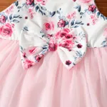 Baby Girl Bow Decor Floral Print Mesh Ruffle Dress Pink image 3