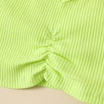 2pcs Baby Girl Rib-knit Ruched Lapel Neck Sleeveless Top and Naia™ Leopard Shorts Set  image 4