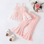 2pcs Baby Girl Lace Ruffle Hem Rib-knit Cami Top and Flared Pants Set  image 3