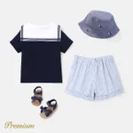 2pcs Toddler Girl/Boy Anchor Embroidered Statement Collar Top and 100% Cotton Striped Shorts Se  image 4