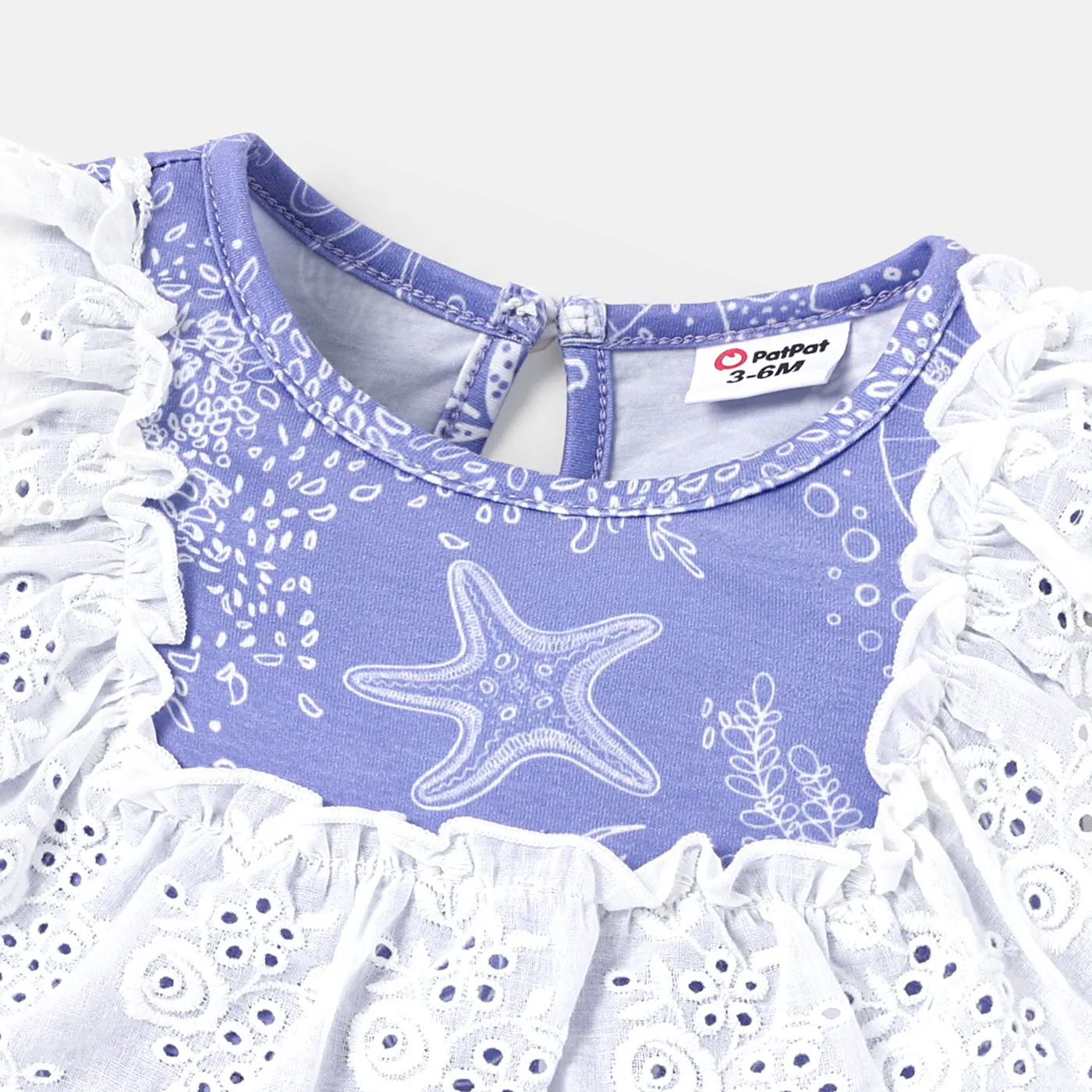 Baby Girl Naia™ Ocean Print Lace Trim Romper Blue image 3